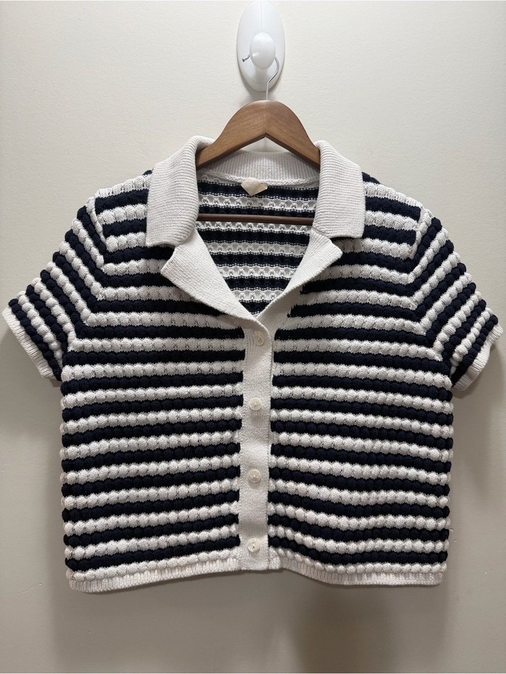 Old Navy Short Sleeve Striped Button-Front Polo - Navy & White 20x20